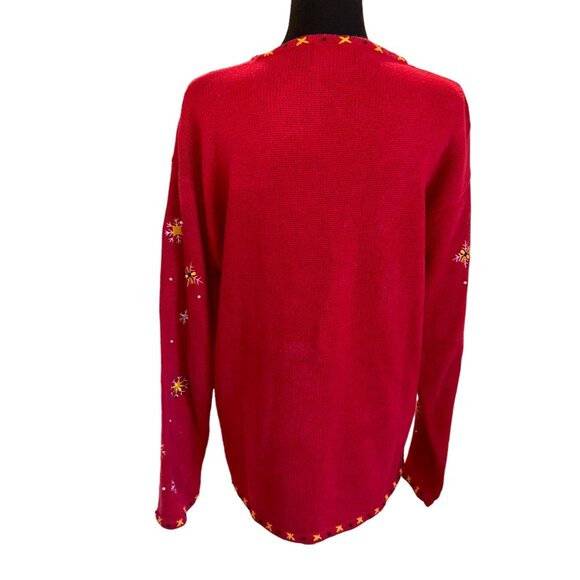 Designers Originals Studio L Red Ugly Christmas Holiday Sweater Skating Penguins - Picture 3 of 14